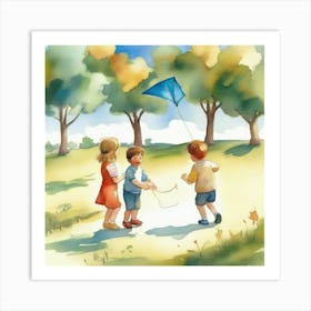 Children Flying Kites Art Print