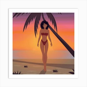 Afro-American Woman On The Beach Art Print