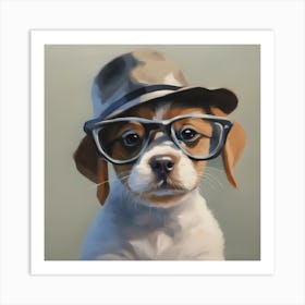 Dog Wearing a Hat and Glasses Art Print