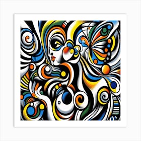 Stunning Abstract Portrait with Butterfly II Art Print