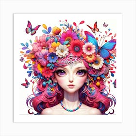 Colorful Girl With Flowers Art Print