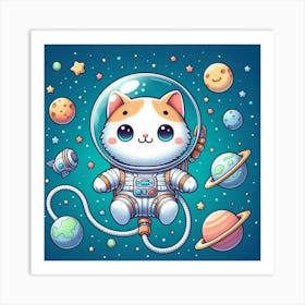 Cute Cat In Space Art Print