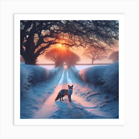 Fox In The Snow 2 Art Print