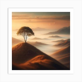 Lone Tree In The Fog Art Print