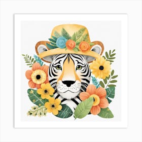 Floral Cute Baby Lion Nursery Illustration (6) Art Print