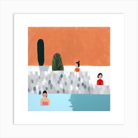 Tiny People At The Pool Illustration 6 Art Print