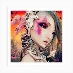 Girl With A Robot Head Art Print