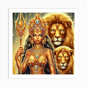 Goddess Of Gold With Lions Art Print