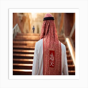 Arabic Man Standing On Stairs Art Print