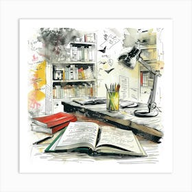 Illustration Of A Desk 2 Art Print