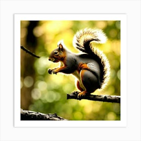 Squirrel On Branch Art Print