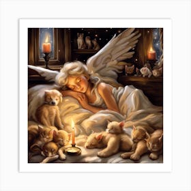 Angel With Kittens Art Print