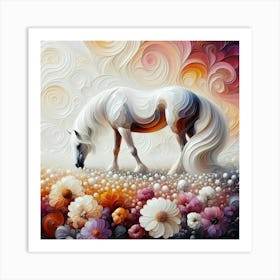 Horse In A Field Of Flowers Art Print