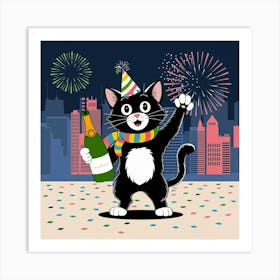 A Black Cat With A Party Hat Wearing A S Pj7550yhsu23ow8hwbyidw Q6nydblytj62tlry3c9eha Art Print