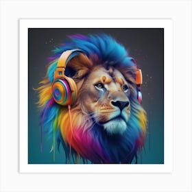 Lion With Headphones Art Print