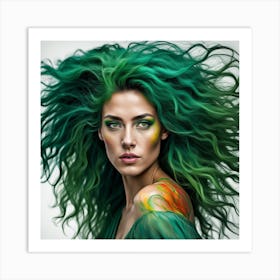 Beautiful Woman With Green Hair Art Print