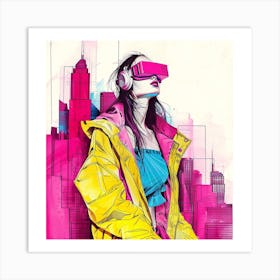 Digital Girl With Vr Glasses Art Print