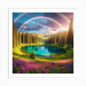 Rainbow Over Lake 1 Art Print