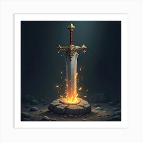 A Sword Embedded In A Rock Glowing With Ancient Energy 1 Art Print