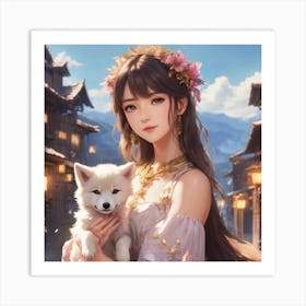 Chinese Girl With Dog Art Print