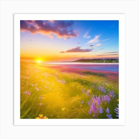 Sunset Over Wildflowers Art Print