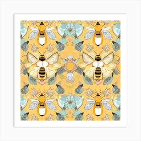 Bees And Flowers 3 Art Print