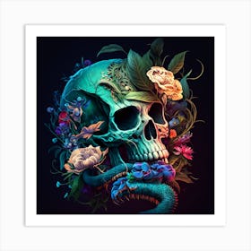 Floral Fantasy Skull Art Print