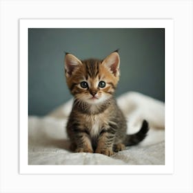 Kitten Sitting On A Bed 1 Art Print