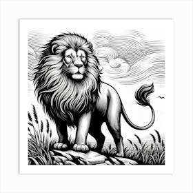 Line Art lion Art Print