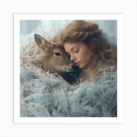 Girl And A Deer Art Print