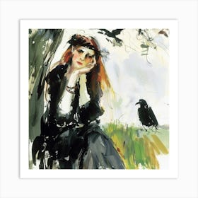 Crow And Woman Art Print