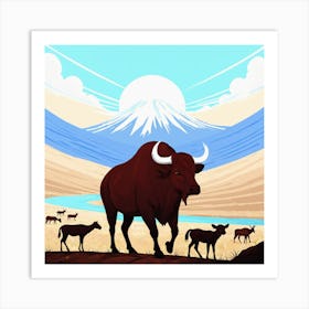 Bulls In The Desert Art Print