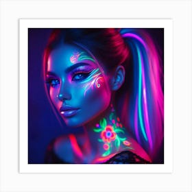 A woman and glowing neon 5 Art Print