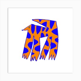 Dog Orange And Blue Square Art Print