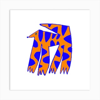 Dog Orange And Blue Square Art Print