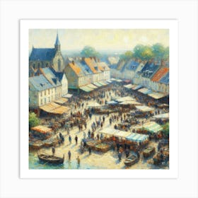 Port Market In France, Acrylic Painting Style Art Print