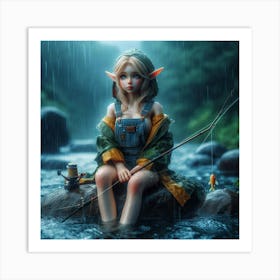 Elven Girl Fishing Art Print