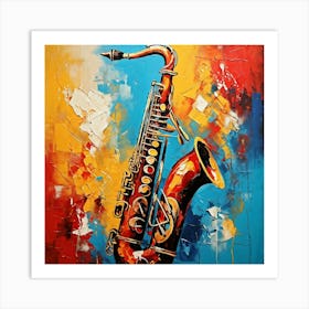 A Masterpiece Of Bohemian Music Themed Wall Art With An Oil Painted Abstract Close Up Of A Saxophon 442538465 (1) Art Print