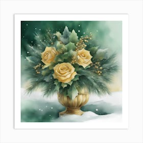 Yellow Gold Roses In A Vase Art Print