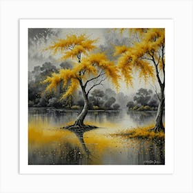 Leonardo Lightning Xl Watercolor Art Yellow Wooden Willow Tree 1 Art Print