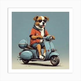 Dog Riding A Scooter Art Print