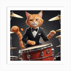 Cat Playing Drums 1 Art Print