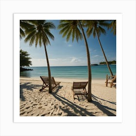 Beach Scene With Palm Trees Art Print