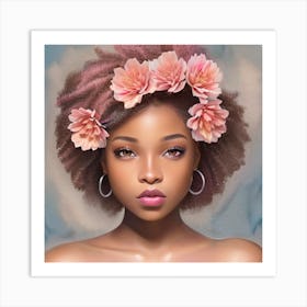 Afro Girl With Flowers Art Print