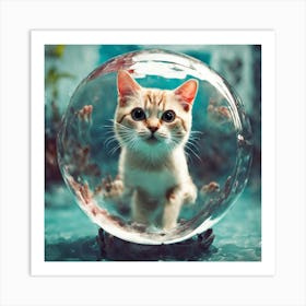 Cat In A Glass Ball Art Print