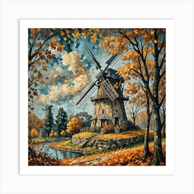 Windmill In Autumn 2 Art Print