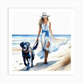 Coastal Cowgirl on Beach with Dog 3 Art Print