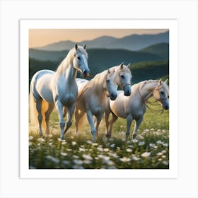 White Horses In A Field 1 Art Print