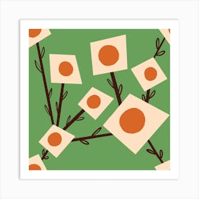 Green Square Flower Bouquet Art Print