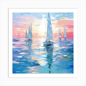 Sailboats At Sunset 4 Art Print
